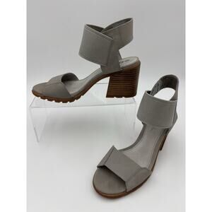 Sorel Nadia Sandals Light Grey Size 7.5 Lugsole Ankle Strap Elastic Block Heel